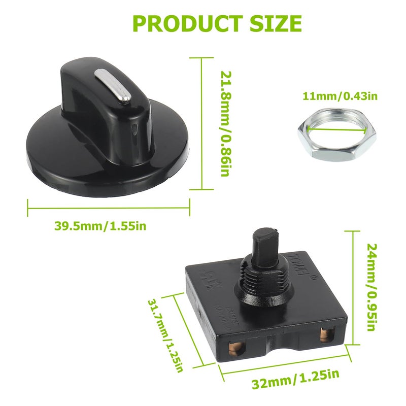 EPLZON مفتاح دوار 13A-125V/10A-250V 4-موضع 3-سرعة محدد سرعة عالمي مع مقبض (عبوة من 2 قطعة) - Image 2